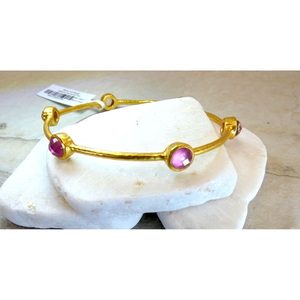Julie Vos Bangle Iridescent Pink Tourmaline 24k Gold Plated NWT